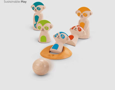 进口PlanToys5199浣熊保龄球木制...