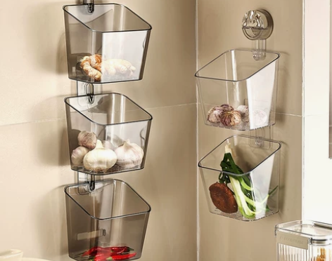 厨房葱姜蒜收纳盒筐多功能免打孔壁挂式吸盘置...