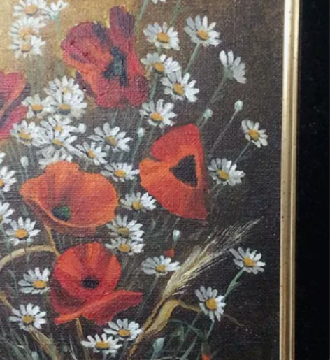 西洋油画 手绘欧洲花卉油画 有签名 画框长...