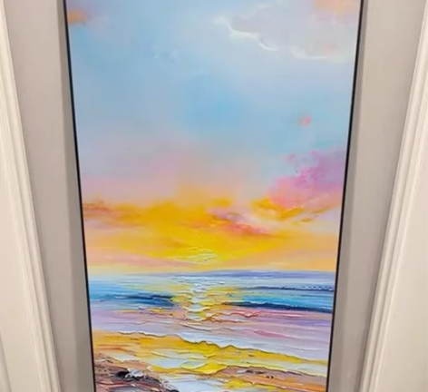 莫奈日出风景纯手绘油画现代简约 感兴趣的话...