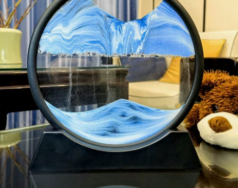 【全新包邮】唯美3D山水流沙画圆形动态沙漏...