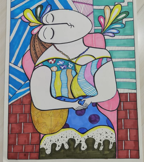 毕加索抽象装饰画 尺寸：4开  纯手绘马克笔