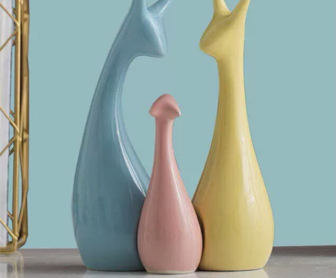 创意轻奢陶瓷摆件三口之家鹿客厅玄关电视柜工...