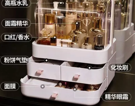 特大号收纳盒防尘化妆品置物架桌面护肤品口红...