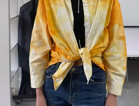 扎染橙色渐变衬衫 扎染作业成品服装设计扎染...