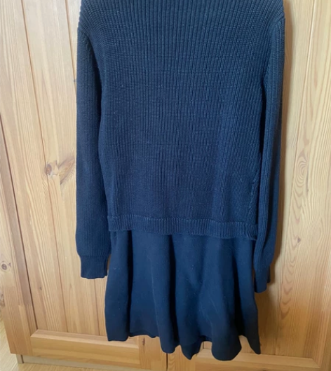 QDA 假两件连衣裙针织 卓雅旗下黑色显瘦...