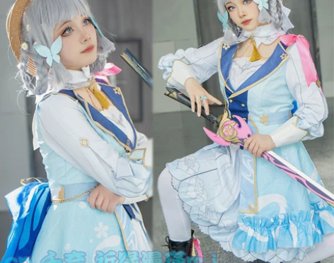 动漫服装原神cos服神里绫华花时来信草帽洛...