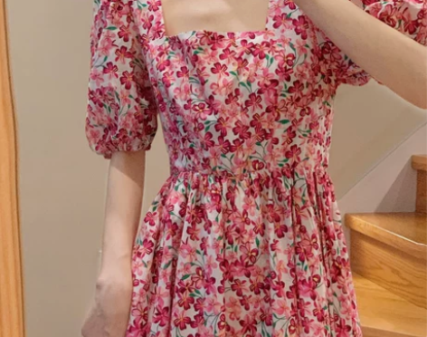 大码韩版小碎花绑带连衣裙女2022年夏季新...