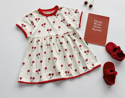 女宝宝碎花连衣裙夏季纯棉田园风樱桃女童装小...