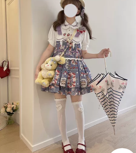 【浣熊的野果篮尾款】田园风草莓刺绣可爱背带...