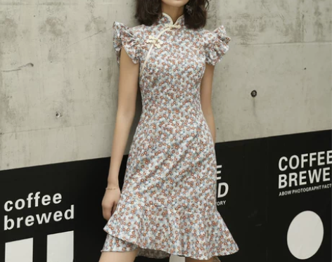 新式改良版旗袍短款年轻款少女中国风田园文艺...