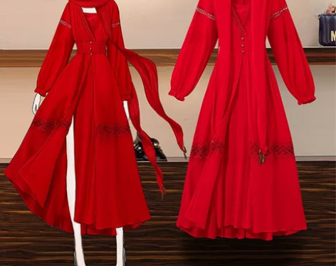 大红色沙滩裙女海边度假裙民族风连衣裙异域风...