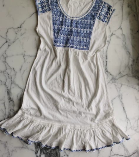 重工刺绣全棉裙子，民族风，蓝色和白色搭配，...