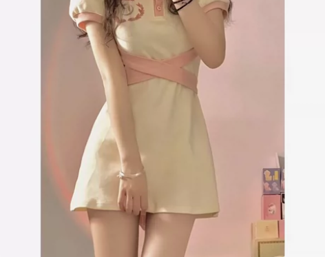 学院风可爱裙子辣妹衬衫裙子女撞色少女心小个...