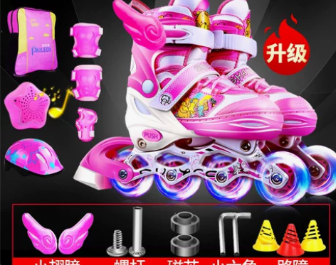 ?女童旱冰轮滑鞋初学者小孩直排轮 适合平时...