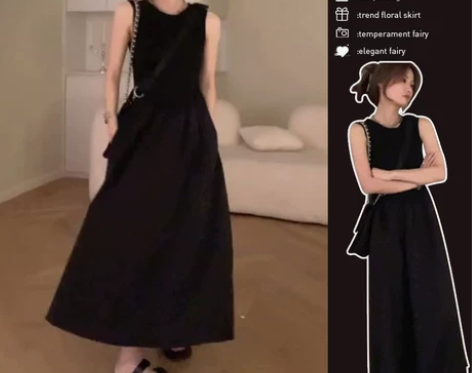 无袖黑色连衣裙子女夏季辣妹茶歇法式显瘦收腰...