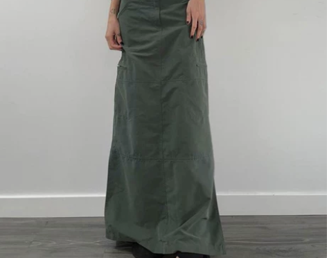 WEEKEEP 复古灰色工装风口袋开叉半身...