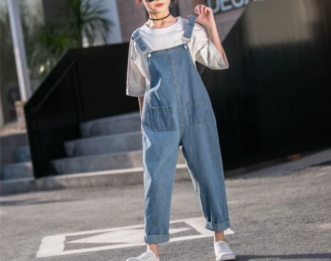 女童牛仔背带裤套装2022夏季新款春秋装中...