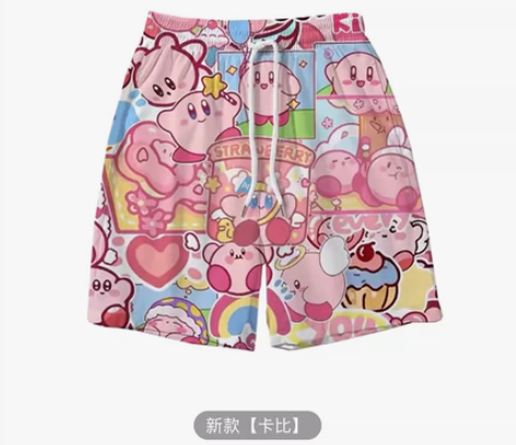 星之卡比运动短裤男情侣款沙滩裤休闲宽松阔腿...