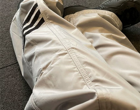 CGGA尼龙裤休闲裤男三条杠复古直筒宽松黑...