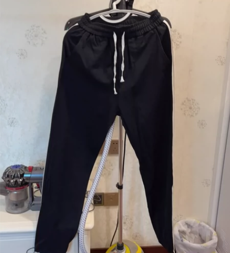 男士休闲黑色长裤 侧边有条纹 170 L码...