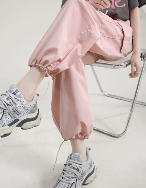 粉色工装裤女夏季速干薄款2023新款宽松防...