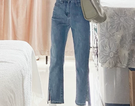 开叉直筒牛仔裤女2021年新款韩版高腰显瘦...