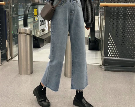 小个子直筒裤春装2020新款裤子显瘦高腰阔...