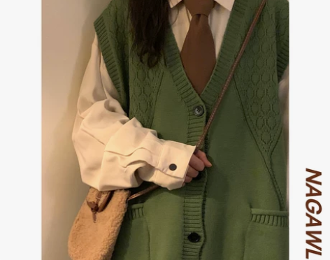 naga自制秋冬复古宽松学院风V领开衫毛衣...