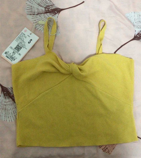 瞌睡兔黄色纽结款黄色针织吊带背心S码，全新...