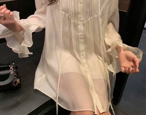 【迟伞伞】香槟鎏金 娃娃领蕾丝天丝质感飘带...