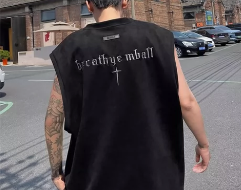 麂皮绒跨栏背心男夏季新款美式高街运动坎肩宽...