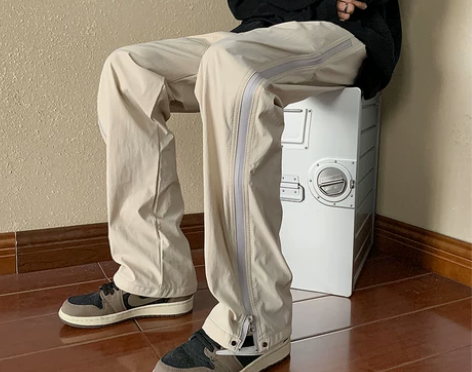 机能高街休闲裤子男夏季潮牌设计感拉链直筒裤...