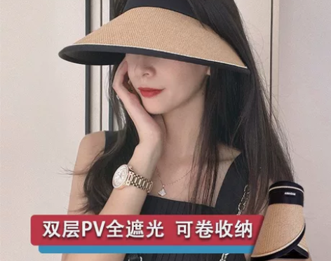 遮阳帽子女夏季可折叠防紫外线遮脸大檐空顶太...