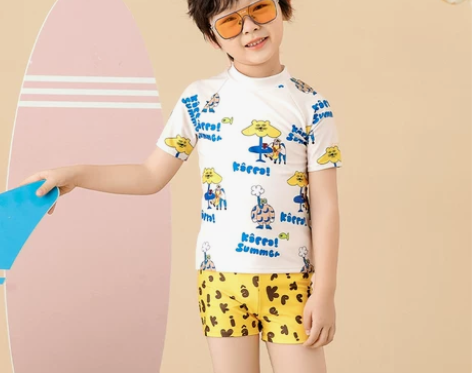 Kappa儿童泳衣男童分体短袖游泳衣中大童...