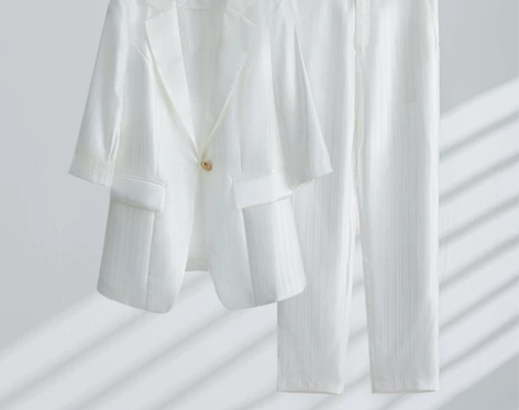 白色醋酸职业西装套装女夏季薄款气质洋气高级...