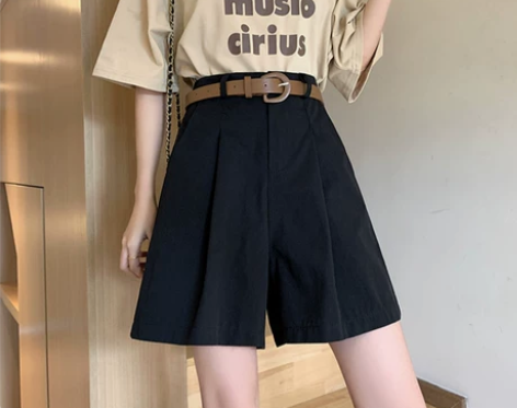 短裤女 中裤短裤女高腰字裤子腿网红阔薄款春...