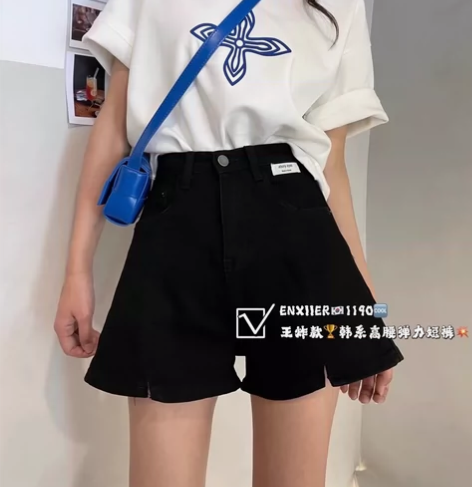 恩熙儿1190牛仔短裤 颜色纯黑色 有弹力...