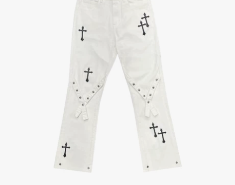 GOFB高街十字架牛仔裤vibe风绑带裤h...