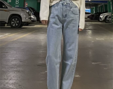 THREE12 新款腰围斜错位浅蓝色开叉高...