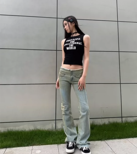 MONDAY BLUES 原创复古低腰微喇...