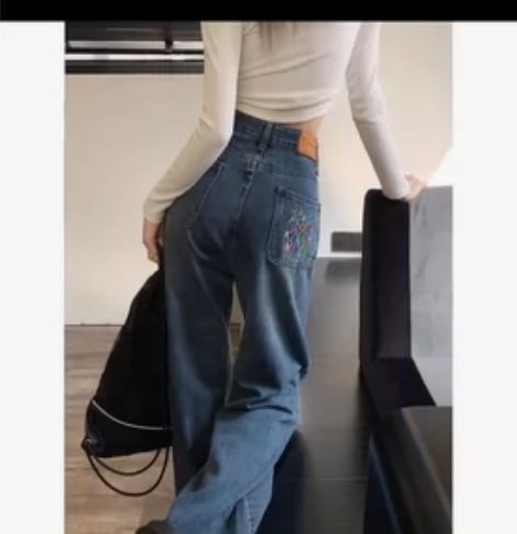 小草宽松定制大码女装遮胯显瘦直筒裤子胖mm...