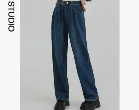 泷萝阔腿裤牛仔裤女2022年夏季新款宽松直...
