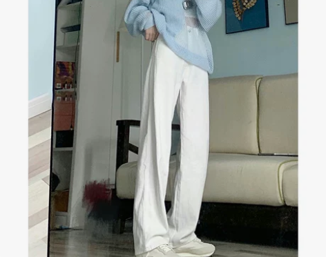 白色新款高个子175加长牛仔裤女高腰显瘦阔...