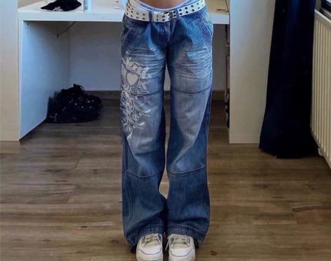 「亞文化雜貨」 Y2K爱与和平做旧磨白牛仔...