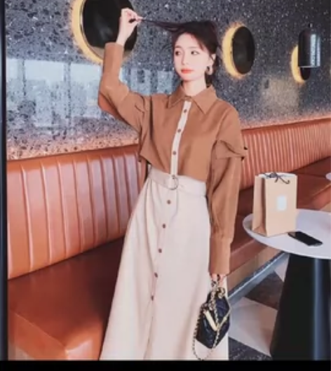 连衣裙长袖假两件2023春季新款法式复古小...