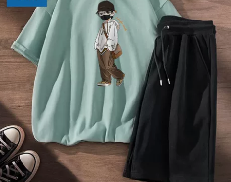 真维斯短袖t恤男夏季高街潮牌潮流套装宽松短...