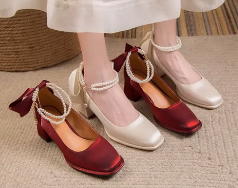 粗跟红色高跟鞋婚鞋女高跟新娘鞋2023新款...