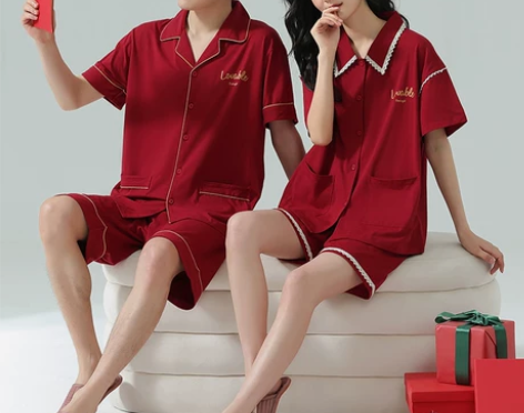 感男女红色新婚家居服夏季短袖睡衣/家居服套...