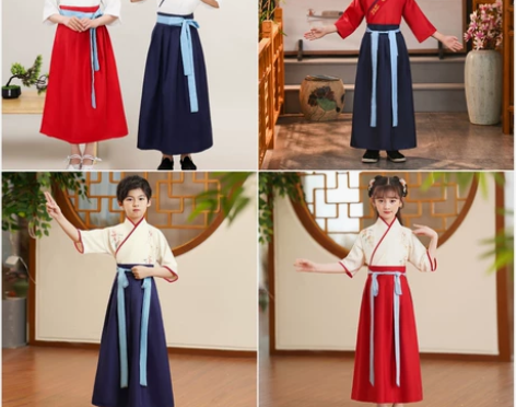 汉服女儿童短袖国学服男童夏古装书童中国风小...